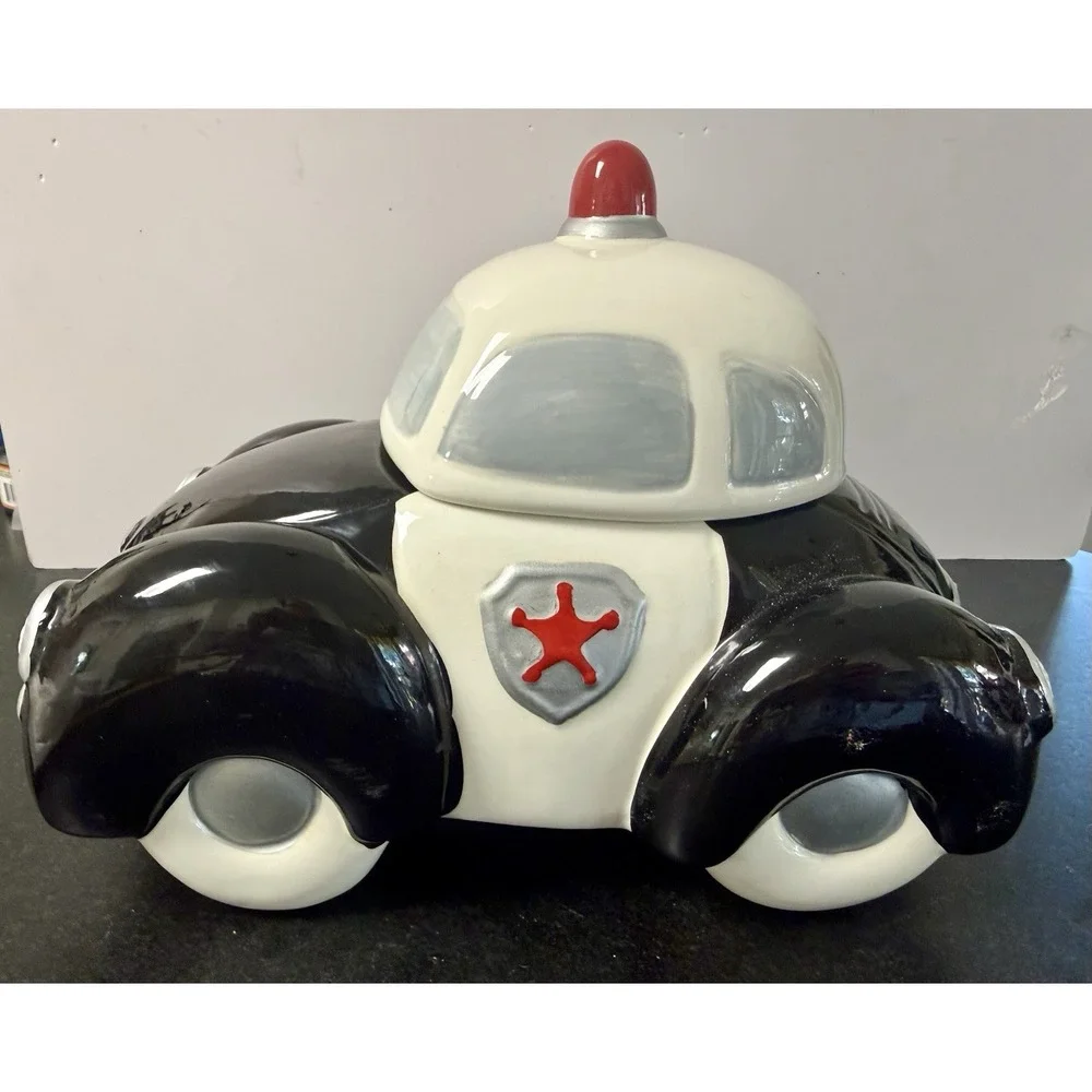 Vintage Style Old Fashioned Police Car Ceramic Cookie Jar Retro Beetle